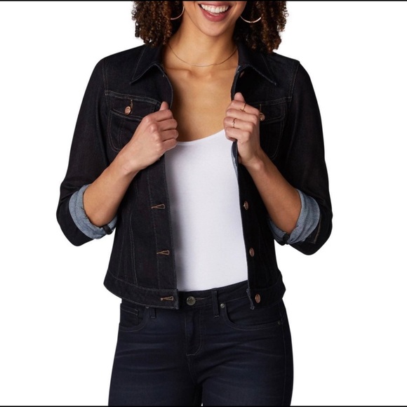 NWT Women’s Size Small Lee Riders Shape Illusions Denim Jacket In Black - Picture 1 of 12